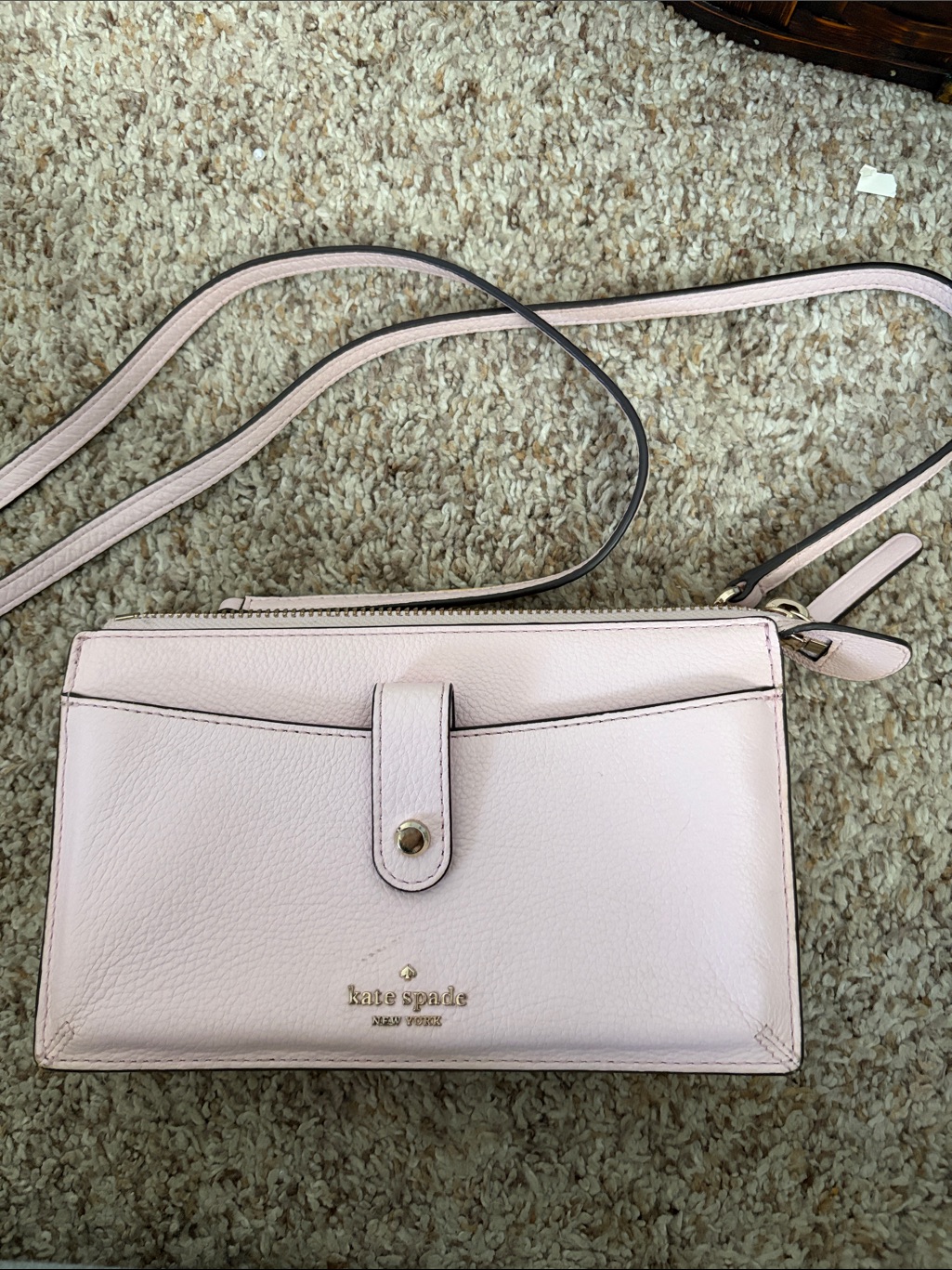 Kate Spade Light Pink Pebbled Leather Crossbody Wallet